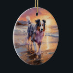 Décoration En Céramique Sandy Australian Shepherd Dog on Beach Sunset<br><div class="desc">Plongez dans la beauté tranquille de notre chien "Sandy Paws and Sunset Hues" sur le coucher du soleil de plage. Cette scène captivante saisit l'essence d'une soirée parfaite au bord de l'eau, avec un fidèle compagnon canin qui profite du sable doré et des teintes époustouflantes du soleil couchant. Que vous...</div>