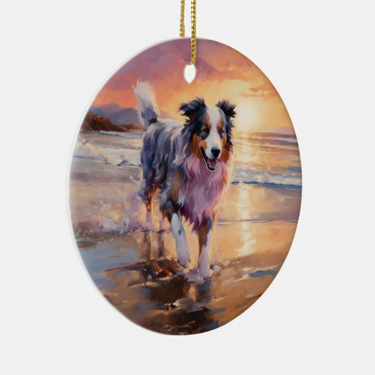 Décoration En Céramique Sandy Australian Shepherd Dog on Beach Sunset (Droite)