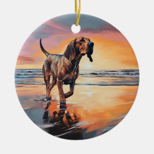 Décoration En Céramique Sandy Paws Bloodhound Dog on Beach Sunset (Devant)