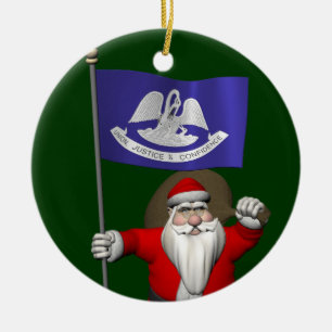 Décoration En Céramique Santa Claus Avec L'Ensigne De Louisiane