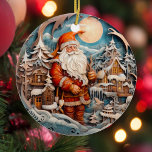 Décoration En Céramique Santa Claus de Noël personnalisé<br><div class="desc">Voici notre ornement de charme et de fantaisie du Père Noël! Parfait pour fêter les fêtes, ce joli ornement représente un Père Noël par un chalet dans une pinède d'hiver. L'attention exquise aux détails et aux couleurs vives font de ce décor un véritable trait d'union sur n'importe quel arbre. Vous...</div>