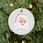 Décoration En Céramique Santa Claus in Pink Hat Vintage Christmas<br><div class="desc">This Christmas ornament is ready to be personalized with your own name and an additional message on the reverse side. It features a vintage style illustration of a jolly Santa Claus face wearing a pink Santa hat set against a light gray background.</div>