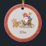 Décoration En Céramique Santa Claus Reindeer Sleigh Nom de l'année<br><div class="desc">Jolie scène de vacances avec Père Noël,  son traîneau et deux rennes. Customisez l'avant et l'arrière avec n'importe quel nom,  texte ou année.</div>