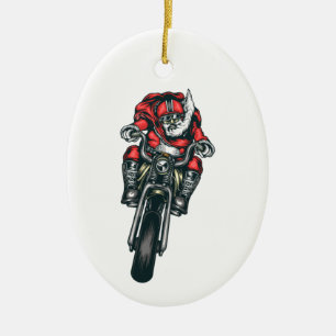 Décoration En Céramique Santa Claus Riding Motorcycle Holiday Ornament