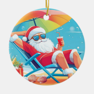 Décoration En Céramique Santa Claus Se détendre sur une plage tropicale