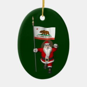 Décoration En Céramique Santa Claus With Ensign Of California