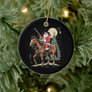 Décoration En Céramique Santa Cowboy Arbre de Noël Vintage Amoureux des Co