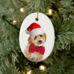 Décoration En Céramique Santa Doodle Dog<br><div class="desc">This adorable Christmas Santa Doodle Dog ornament is a great gift for any Labradoodle or Golden Doodle lover.</div>