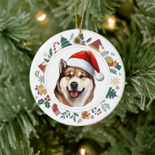 Décoration En Céramique Santa Hat Akita Chien Noël Images Serre