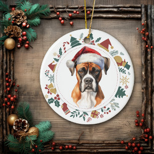 Décoration En Céramique Santa Hat Boxer Chien de Noël Images Couronne