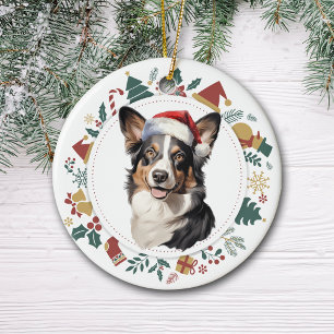 Décoration En Céramique Santa Hat Cardigan Welsh Corgi couronne de Noël