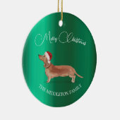 Décoration En Céramique Santa Hat Chien Tan Dachshund Vert Joyeux Noël (Droite)