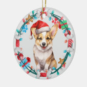 Décoration En Céramique Santa Hat Corgi Puppy Bone Wreath (Gauche)