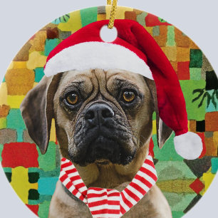 Décoration En Céramique Santa Hat et Écharpe avec photo Chien de Noël