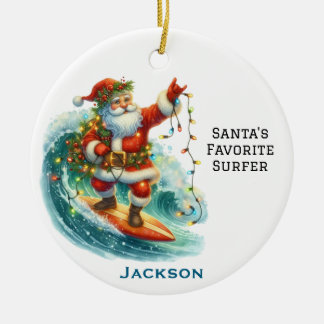 Décoration En Céramique Santa personnalisé, le surfeur préféré