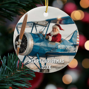 Décoration En Céramique Santa Pilote Conduit un Avion Photo Drôle de Noël