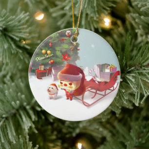 Décoration En Céramique Santa Puppy : Bichon souriant et sapin de Noël