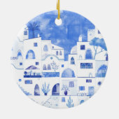 Décoration En Céramique Santorin Grèce Aquarelle Townscape (Dos)