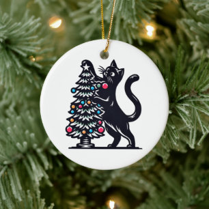 Décoration En Céramique Sapin de Noël Chat Noir