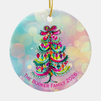 Décoration En Céramique Sapin de Noël Rose Fierté Arc-en-ciel