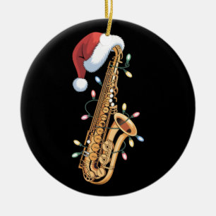 Décoration En Céramique Saxophone de Noël Santa Lumières de Noël Musique J