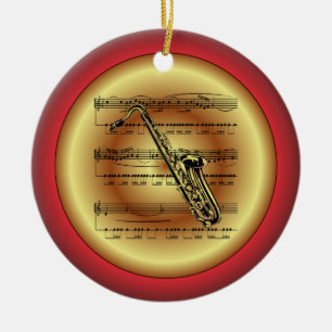 Décoration En Céramique Saxophone~Partition musicale~Rouge/Vert/Or~Noël~