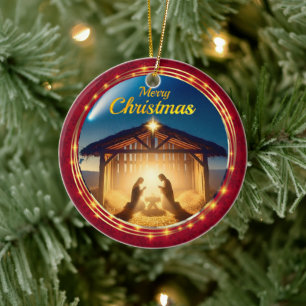 Décoration En Céramique Scène de Nativité de la Sainte Famille en Crèche J