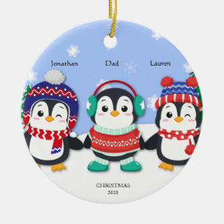 Décoration En Céramique Scène de neige personnalisée à trois pingouins