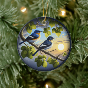 Décoration En Céramique Scène de Noël charmante avec des Moucherolles des