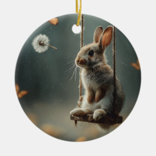 Décoration En Céramique Scène fantaisiste d'un adorable bébé lapin sur une