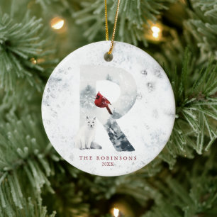 Décoration En Céramique Scène hivernale de Noël enneigée classique Monogra
