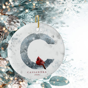 Décoration En Céramique Scène hivernale de Noël enneigée classique Monogra