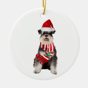 Décoration En Céramique Schnauzer avec Scafe Casquette Noël