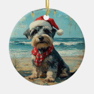 Décoration En Céramique Schnauzer Chien Noël Plage Vintage
