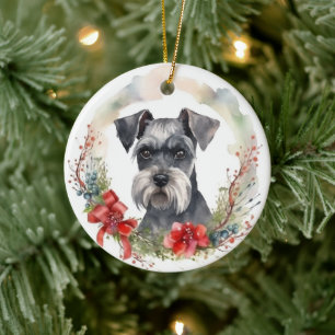 Décoration En Céramique Schnauzer Christmas Wreath Festive Pup