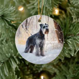 Décoration En Céramique Schnauzer Laisser neiger Noël
