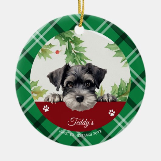 Décoration En Céramique Schnauzer personnalisé Premier Noël (Devant)