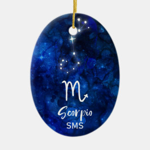 Décoration En Céramique Scorpio Zodiac Constellation Bleu Galaxie Monogram