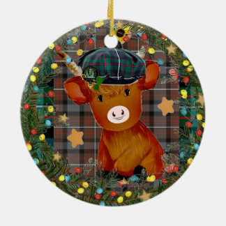 Décoration En Céramique Scottish cow Baby first Christmas ornaments