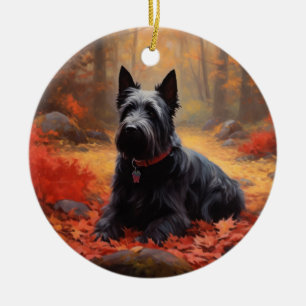 Décoration En Céramique Scottish Terrier en automne Leaves Fall Inspire