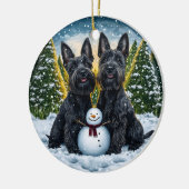Décoration En Céramique Scottish Terriers et Noël des Snowman (Gauche)