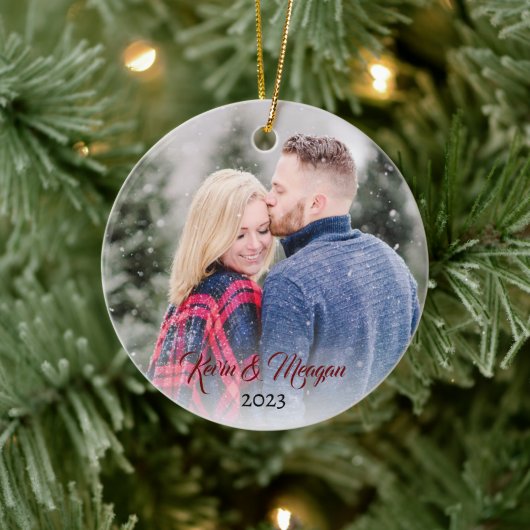 Décoration En Céramique Script de calligraphe | Nom de famille Photo doubl (Arbre)