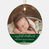Décoration En Céramique Script élégant Vert Mon premier bébé de Noël (Gauche)