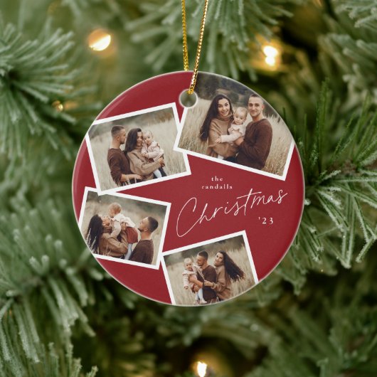 Décoration En Céramique Script moderne 4 Photo Collage Rouge Noël (Arbre)