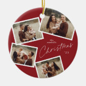 Décoration En Céramique Script moderne 4 Photo Collage Rouge Noël (Devant)