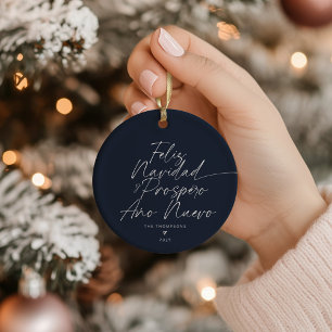 Décoration En Céramique Script moderne minimaliste bleu Feliz Navidad