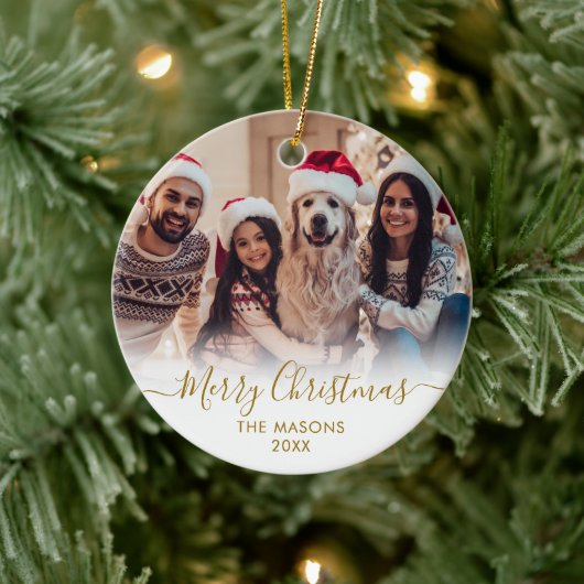 Décoration En Céramique Script or moderne blanc2 photo Joyeux Noël (Arbre)