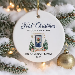 Décoration En Céramique Script Premier Noël À Notre Nouvelle Maison Bleu
