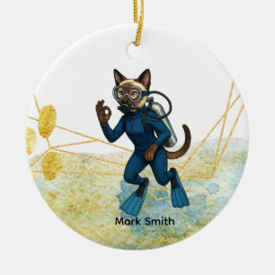 Décoration En Céramique Scuba Cat plonge sous l'eau