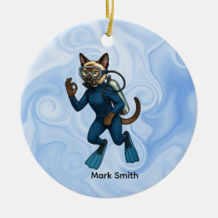 Décoration En Céramique Scuba Cat plonge sous l'eau